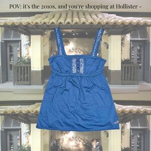 *SOLD* Vintage Cottage Y2K Hollister Lace Blue Babydoll Bustier Tank Top Cami
